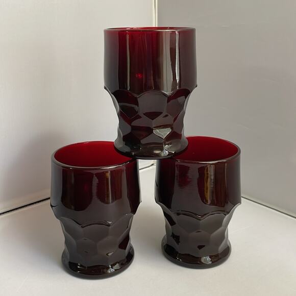 3 Vintage Anchor Hocking Georgian Ruby Red 9 oz Flat Tumbler Drinking‎ Glasses - Picture 1 of 6
